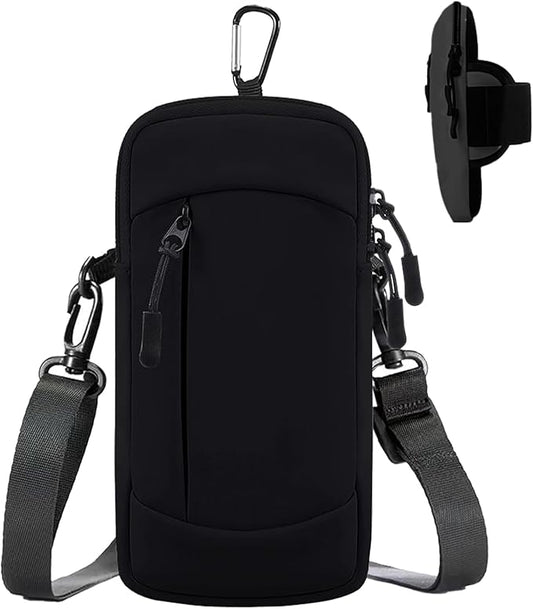 Cell Phone Crossbody Bag with Arm Band, Waterproof Phone Holder Pouch Fits iPhone & Android up to 7'', Small Sling Shoulder Purse for Running, Hiking, Travel, Workout (Black)-StrideForce Fitness