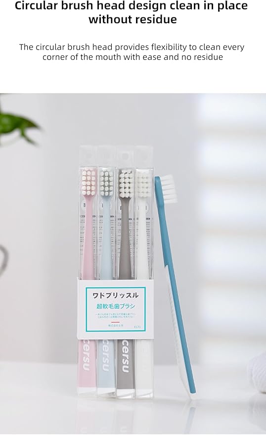 Japanese Toothbrush (4 Per Box) for Adult Couples, Small Head Ultra-fine Soft bristles, Family (Modiran, 4 Per Box)