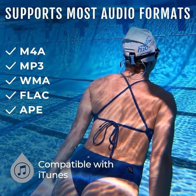 H2O Audio Stream 3 PRO and Surge S+ Earbuds - Underwater Streaming Music Waterproof MP3 Player for Swimming with Bluetooth and Short Cord Underwater Headphones with Superior Sound Quality (Blue)-StrideForce Fitness