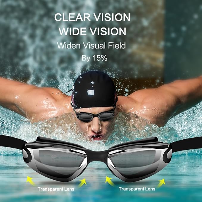Swim Goggles Swimming Goggles No Leaking with Nose Clip, Earplugs, Swim Cap and Case for Men Women-StrideForce Fitness