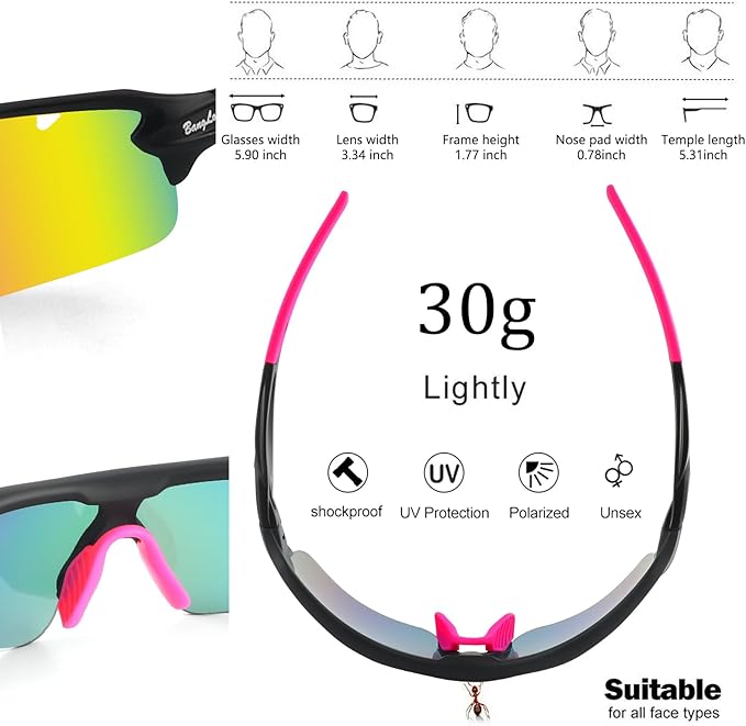 BangLong Polarized Sports Sunglasses Cycling Sun Glasses for Men Women with 5 Interchangeable Lenes for Running Baseball Golf-StrideForce Fitness