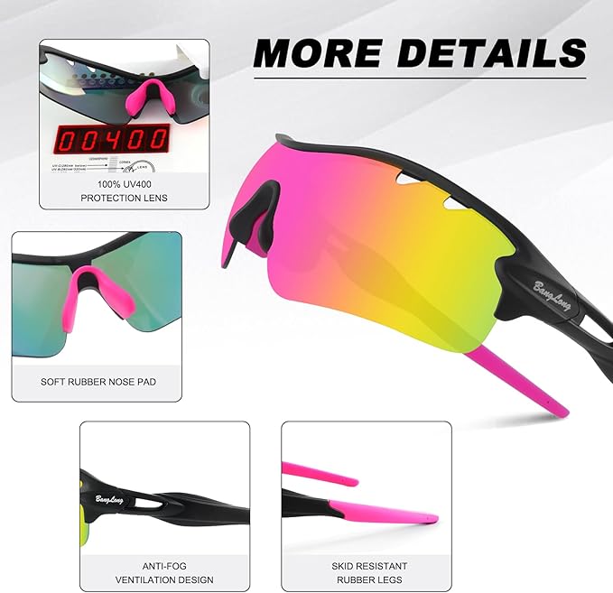 BangLong Polarized Sports Sunglasses Cycling Sun Glasses for Men Women with 5 Interchangeable Lenes for Running Baseball Golf-StrideForce Fitness