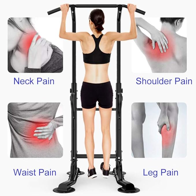sogesfurniture Tower Adjustable Height Pull Up and Dip Station Multi-Function Home Strength Training Fitness Workout Station Sturdy Chin-Up Bar Stand Dip Station-StrideForce Fitness