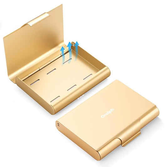 Aluminum Retainer Case for Invisalign Aligners, Partial Mouth Guard Case Denture Retainer Container Case Holder with Vent Holes, Slim Orthodontic Aligner Case for Traveling-1 Pack Gold