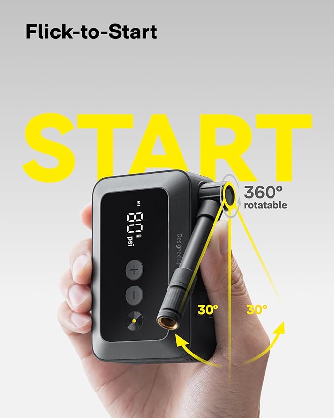 HOTO Mini Bike Tire Pump, 25s Fast Inflate Bicycle Pump with Guage, 150PSI Portable Electric Bike Air Pump with Presta and Schrader Valve for Road Bike, Motorcycle, Mountain Bike, Car, Sports Ball-StrideForce Fitness