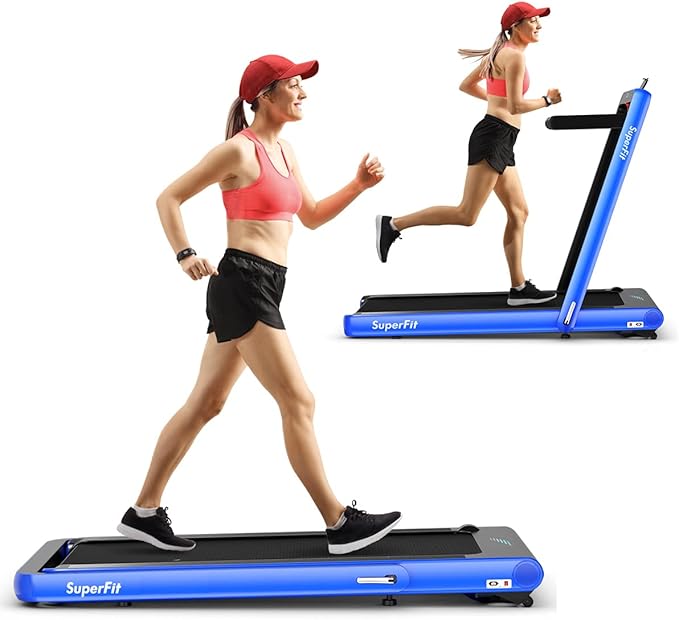 GYMAX Walking Pad, 4.75HP Under Desk Treadmill with LED Touch Screen, App Control, Built-in Speaker & Handle, 2 in 1 Folding Compact Portable Treadmill for Home Small Space-StrideForce Fitness