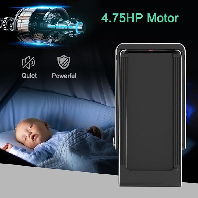 GYMAX Walking Pad, 4.75HP Under Desk Treadmill with LED Touch Screen, App Control, Built-in Speaker & Handle, 2 in 1 Folding Compact Portable Treadmill for Home Small Space-StrideForce Fitness