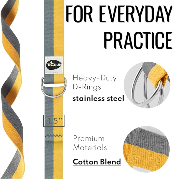 TECEUM Yoga Strap & Mat Strap – 2 IN 1 – Cotton – 6 ft 8 ft 10 ft (30+ colors) – Adjustable Non-Slip Belt for Yoga, Pilates, Stretching, Physical Therapy, Fitness & Home Workout – For Carrying Mats-StrideForce Fitness