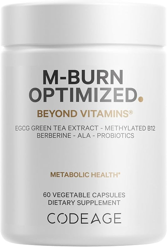 Codeage M-Burn Optimized Supplement - Decaffeinated Green Tea Std. to 50% EGCG, Berberine, Akkermansia, Vitamin B12 - Probiotics - Vitamins - 60 Capsules-StrideForce Fitness