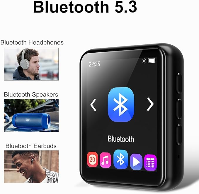 64GB MP3 Player Bluetooth 5.3 Touch Screen Music Player Portable mp3 Player with Speakers high Fidelity Lossless Sound Quality mp3 FM Radio Recording e-Book MP3 Player Support (128GB)-StrideForce Fitness