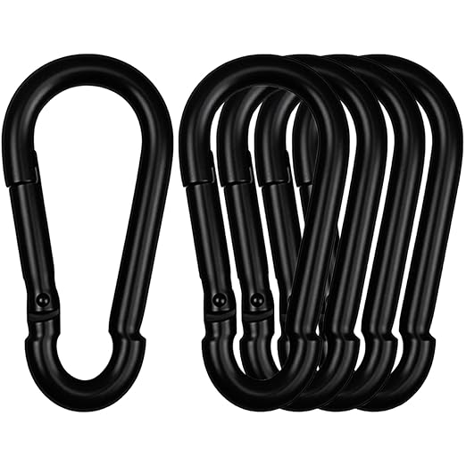 3" Heavy Duty Spring Snap Hook Carabiners, M8 5/16" Galvanized Steel Black Carabiner Clip, Quick Link Keychain for Hammock Swing Set Outdoor Travel Camping Fishing Hiking（5 Pack）-StrideForce Fitness