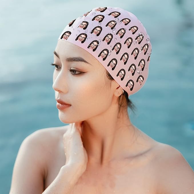 Custom Swim Cap with Photo Personalized Silicone Swim Cap for Men and Women Swimming Customized Swimmers Cap for Short and Medium Length Hair-StrideForce Fitness