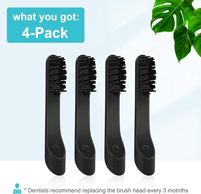 4-Count Black Electric Toothbrush Replacement Heads Compatible with Similar Sonic Toothbrushes Adult Refill Brush Heads