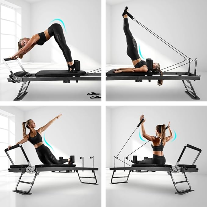 ONETWOFIT Pilates Reformer, Foldable Pilates Machine & Equipment for Home Gym Workout Suitable for Advanced and Beginners Max 440LBS Gray-StrideForce Fitness