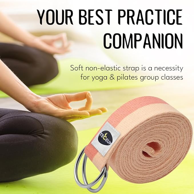 TECEUM Yoga Strap & Mat Strap – 2 IN 1 – Cotton – 6 ft 8 ft 10 ft (30+ colors) – Adjustable Non-Slip Belt for Yoga, Pilates, Stretching, Physical Therapy, Fitness & Home Workout – For Carrying Mats-StrideForce Fitness