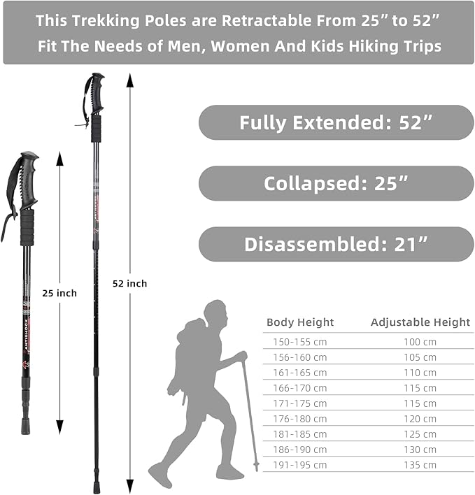 Aihoye Hiking Trekking Poles, 2 Pack Collapsible, Lightweight, Anti Shock, Walking Sticks, Adjustable Hiking Pole for Men and Women-StrideForce Fitness