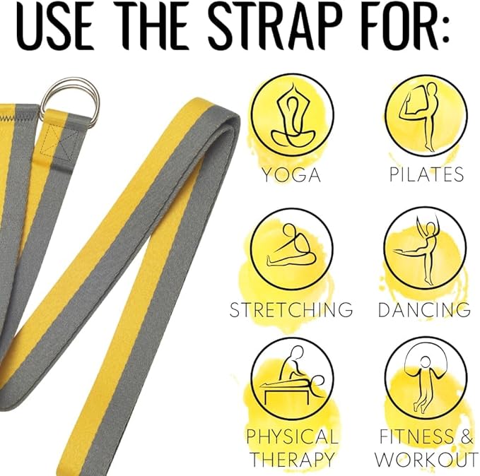 TECEUM Yoga Strap & Mat Strap – 2 IN 1 – Cotton – 6 ft 8 ft 10 ft (30+ colors) – Adjustable Non-Slip Belt for Yoga, Pilates, Stretching, Physical Therapy, Fitness & Home Workout – For Carrying Mats-StrideForce Fitness