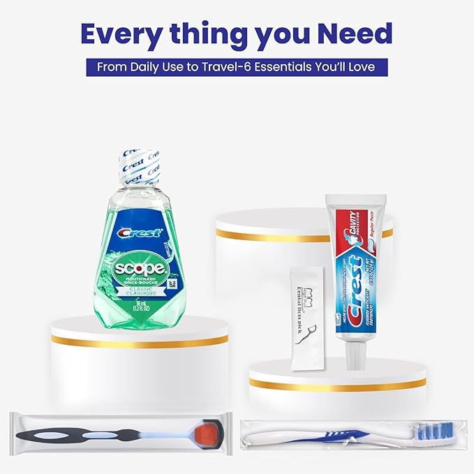 Trektote Travel Toothbrush and Toothpaste Set - Dental Care Kit, TSA Compliant, Includes Toothpaste, Toothbrush, Mouthwash, Tongue Cleaner, Flosses and Premium Toiletry Bag