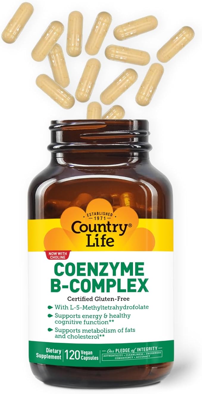 Country Life Coenzyme B-Complex, 120 Capsules – Supports Energy & Metabolism, Mood & Cognitive Function – Vegan, Gluten-Free, Bioavailable B Vitamins with Choline-StrideForce Fitness