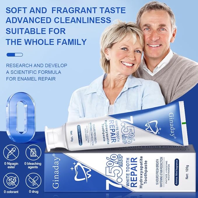 2 Pcs Hydroxyapatite Toothpaste 7.5%, Fluoride-Free Nano Hydroxyapatite Toothpaste for Oral Care & Enamel Repair,Gentle Mint,Fresh Breath.