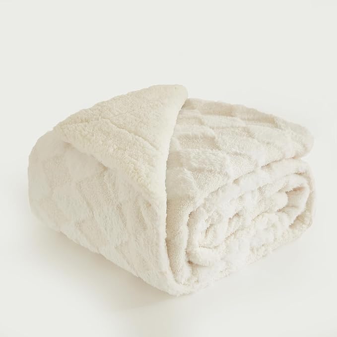 PU MEI Luxury Faux Fur Rabbit Fur Throw Blanket White 90"x80",Plush Reversible Sherpa Blankets,Queen Fuzzy Elegant Blanket Thick Throws for Bed,Washable Bedding Accent Blankets for Sofa Couch Chair-StrideForce Fitness