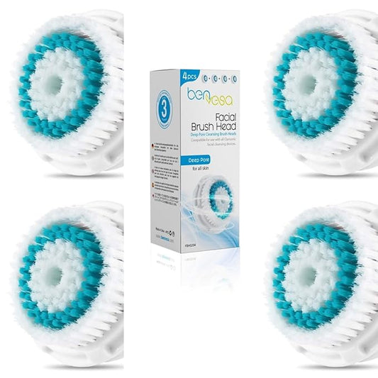 Deep Pore Replacement Brush Heads – Compatible with Clarisonic Mia 1, Mia 2, Mia Fit, Alpha Fit, Smart Profile Uplift – 4 Pack