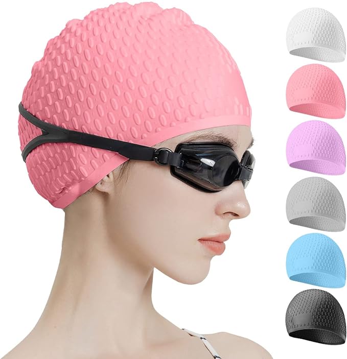 Tripsky Silicone Swim Cap,Comfortable Bathing Cap Ideal for Curly Short Medium Long Hair, Swimming Cap for Women and Men, Shower Caps Keep Hairstyle Unchanged…-StrideForce Fitness
