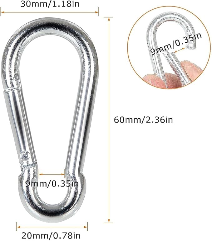 Spring Snap Hooks M5 M6 M8 M10 Carabiner Heavy Duty Carabiner Clips Galvanized Steel Quick Links Caribiniers Hammocks Hooks for Camping Hiking Outdoor Swing Pet Leash Gym-StrideForce Fitness