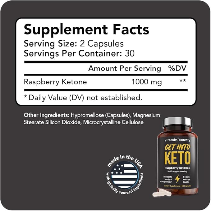 Vitamin Bounty Premium Raspberry Ketones Supplement - Keto Pills for Weight Loss - Promotes Ketosis & Metabolism Support - Keto Diet Aid - Energy Boost for Women & Men - 60 Capsules-StrideForce Fitness