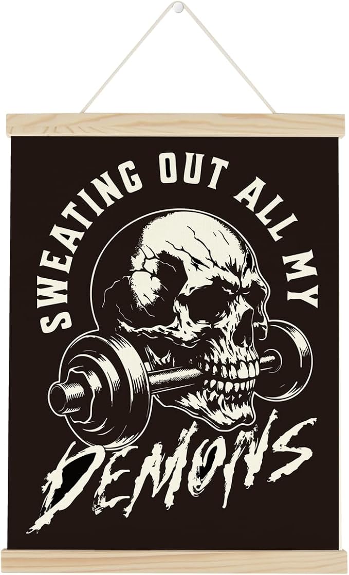 Gym Dumbbell Motivational Posters College Dorm Posters Gifts for Guys Friends Sweating Out All My Demons Gym Flag Wall Art Decor Sign for Home Gym Bedroom Office-StrideForce Fitness