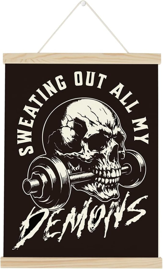 Gym Dumbbell Motivational Posters College Dorm Posters Gifts for Guys Friends Sweating Out All My Demons Gym Flag Wall Art Decor Sign for Home Gym Bedroom Office-StrideForce Fitness