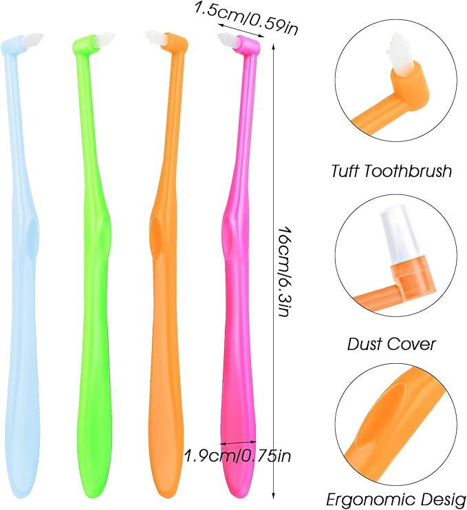 Ouligay 4Pcs End Tuft Toothbrush Adult, End Tuft Brush, Single Tufted Toothbrush Orthodontic Toothbrushes for Braces, Small Head Tiny Interdental Interspace Brush for Detail Cleaning