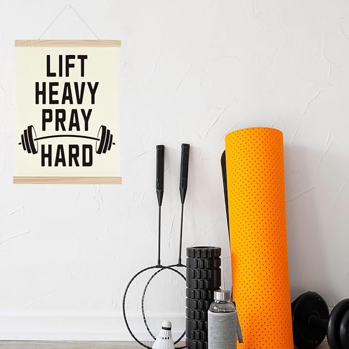 Gym Motivational Posters Funny College Dorm Posters Gifts for Guys Girls Friends Lift Heavy Pray Hard Gym Flag Wall Art Decor Sign for Home Gym Bedroom Office-StrideForce Fitness