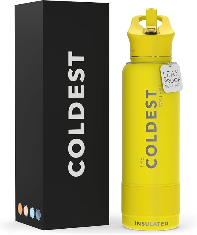 Coldest Insulated Water Bottle with Straw Lid - Stainless Steel Metal Insulated Bottle for Men & Women (Solar Yellow, 40 oz)-StrideForce Fitness