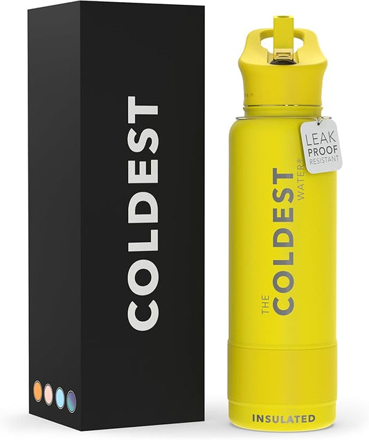 Coldest Insulated Water Bottle with Straw Lid - Stainless Steel Metal Insulated Bottle for Men & Women (Solar Yellow, 40 oz)-StrideForce Fitness