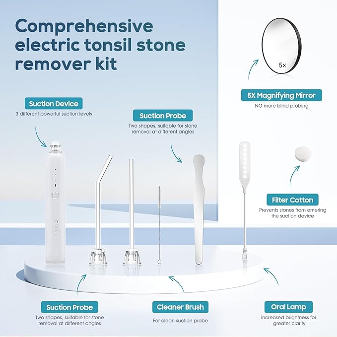 Tonsil Stone Remover Kit,3 Modes Electronic Tonsil Stone Remover Vacuum,Oral Irrigator for Best Tonsil Stone Remover LED Light,Tonsil Stone Mouthwash 5X Magnifying Mirror,Fight Bad Breath Tonsil Stone