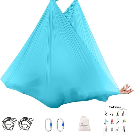 5.5 Yards Aerial Silks Yoga Swing Set - Aerial Yoga Hammock Kit Anti-Gravity Flying for Fitness, Low/Non Stretch Nylon Tricot Fabric Hardware Included for Dance-StrideForce Fitness