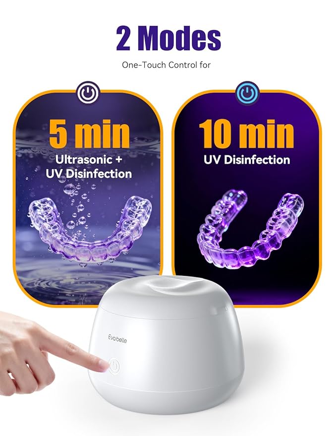 Ultrasonic Retainer Cleaner, EVA BELLE Rechargeable Denture Cleaner Machine, Tooth Cleaner MouthGuard Cleaner, Portable Retainer Cleaner for Night Guards, Braces, Aligner, Toothbrush, Jewelry and More