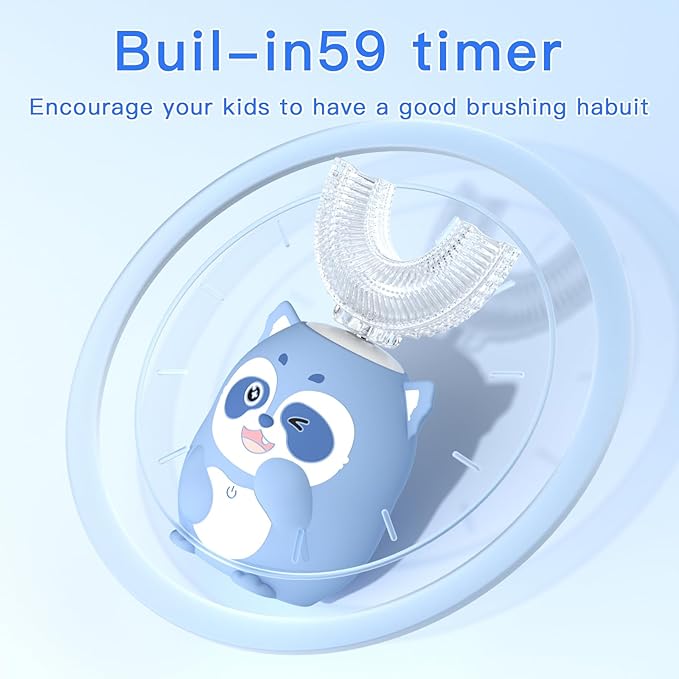 Kids Electric U Shaped Toothbrush Children Rechargeable Sonic Toothbrush with 4 Brush Heads Full Mouth 6 Cleaning Modes - (Age 8-15, Gray)