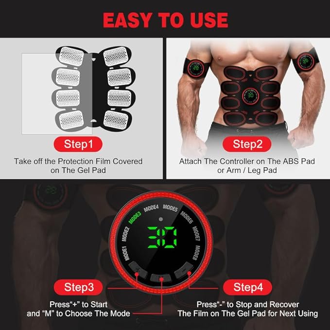 Electronic Muscle Stimulator, Abs Stimulator Muscle Toner, Ab Machine Trainer USB Rechargeable Gear for All Body, Fitness Strength Training Workout Equipment for Men and Women H9-StrideForce Fitness
