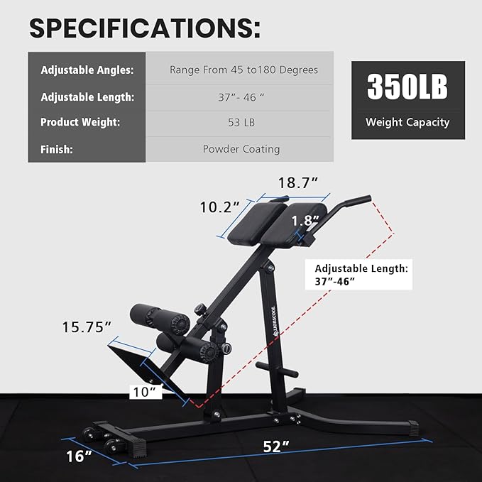 LIONSCOOL Heavy-Duty Adjustable Roman Chair - Back Extension Bench with Multiple Adjustment Functions- Hyperextension Bench Perfect for Home Gym-StrideForce Fitness