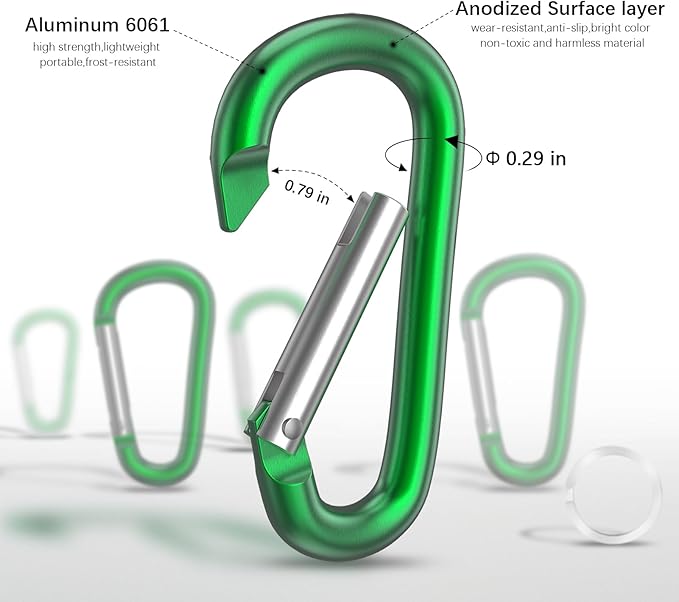 sprookber 3" Aluminum Carabiner D Ring, Caribeener Clips, Spring Snap Hook for Keychain Clip, Set of 10-StrideForce Fitness