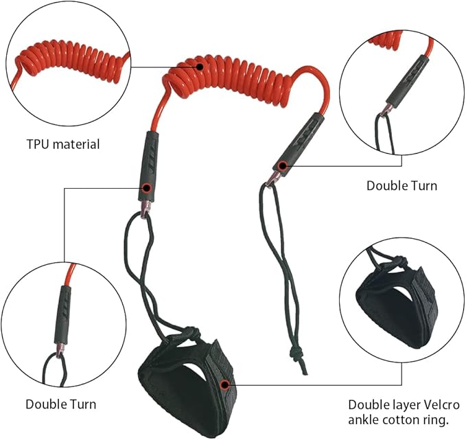 Bodyboard Leash Coiled Rope 4FT |Surf Accessories Replacement Surfboard Leash Red and Yellow-StrideForce Fitness