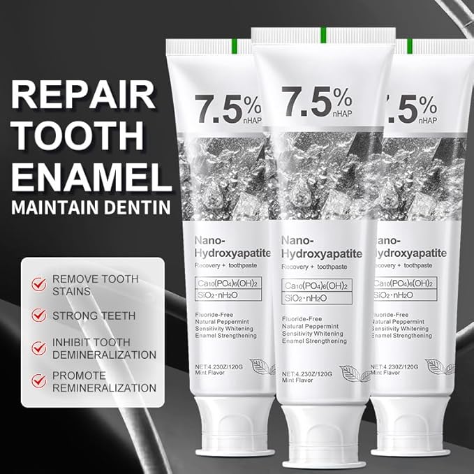 7.5% Hydroxyapatite Toothpaste(2PCS), Fluoride Free Toothpaste, Gentle Mint for Advanced Enamel Protection & Strengthening, Appropriate for Sensitive Teeth - Adult, Kids