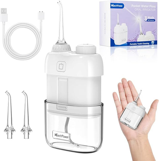Portable Water Flosser for Travel, Mini Water Flosser with 3 Cleaning Modes, Foldable Water Tank, Long Battery Life & IPX7 Waterproof, Ideal for Orthodontic Patients and Braces Wearers