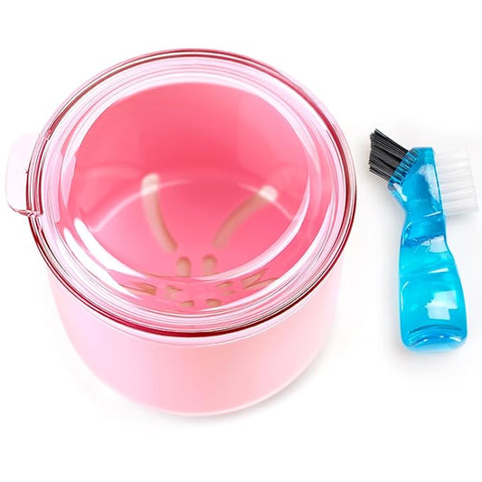 Denture Case, Leak Proof Denture Bath Cup, Full & Partial Denture Clean Holder Box with Strainer, Denture Brush, Denture Soaking Container Cups for Dentures, Retainers, Mouth Guard Storage Case (Pink)