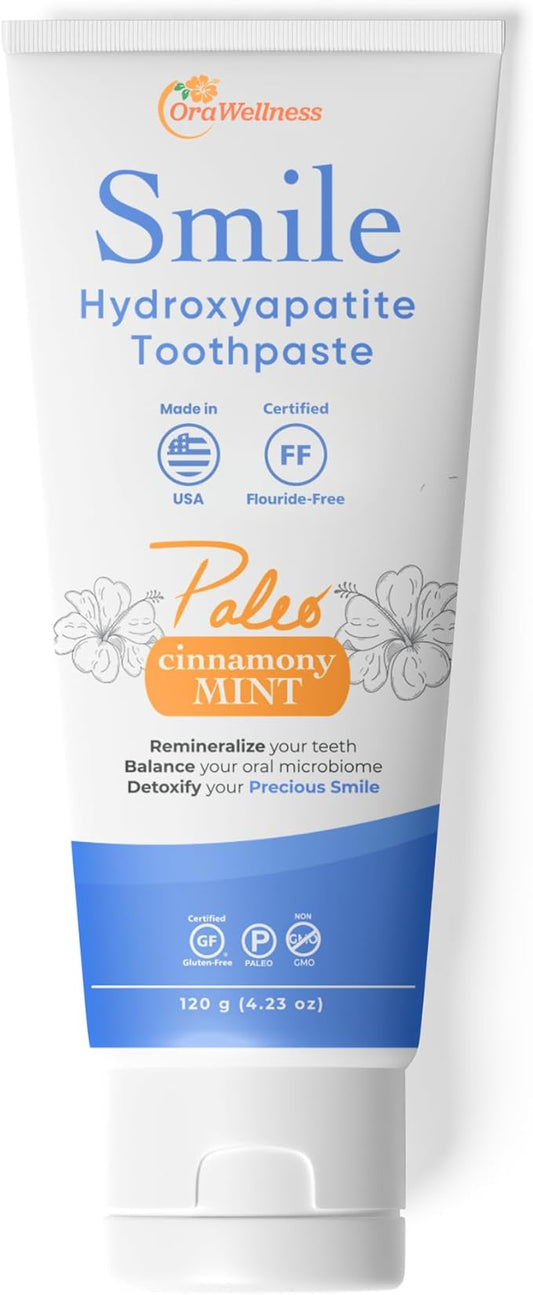 OraWellness Smile Hydroxyapatite Toothpaste with Remineralizing Xylitol & Non Nano Hydroxyapatite, Cinnamony Mint Toothpaste, American Made Fluoride Free Natural Tooth Repair & Teeth Whitening, 4.23oz