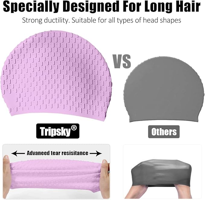Tripsky Silicone Swim Cap,Comfortable Bathing Cap Ideal for Curly Short Medium Long Hair, Swimming Cap for Women and Men, Shower Caps Keep Hairstyle Unchanged…-StrideForce Fitness