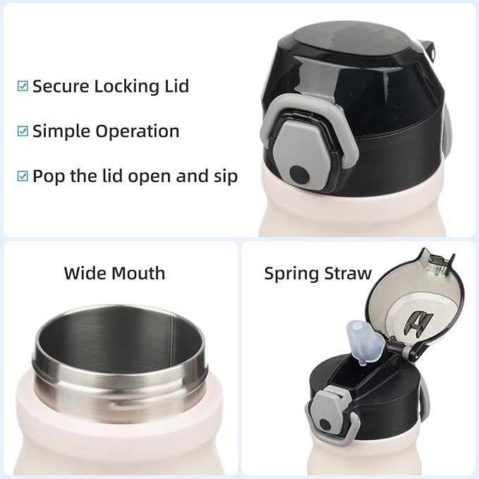 Insulated Water Bottle with Straw and Carry Loop,18 oz Stainless Steel Double Wall Vaccum Metal Water Flask with Leak-proof Lid,Lemon-StrideForce Fitness