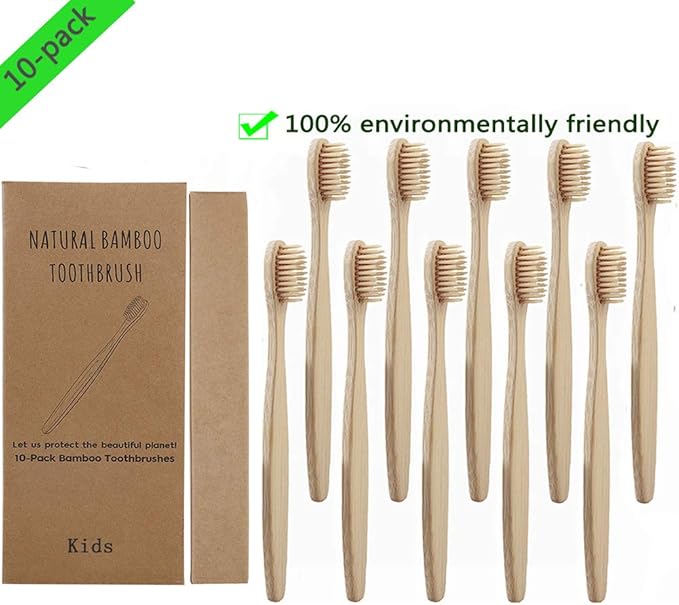 LUCKDANO Bamboo Toothbrushes, Soft for Gentle Cleaning and Gum Protection with Easy Grip Handle, for Adults and Kids (Beige Yellow)